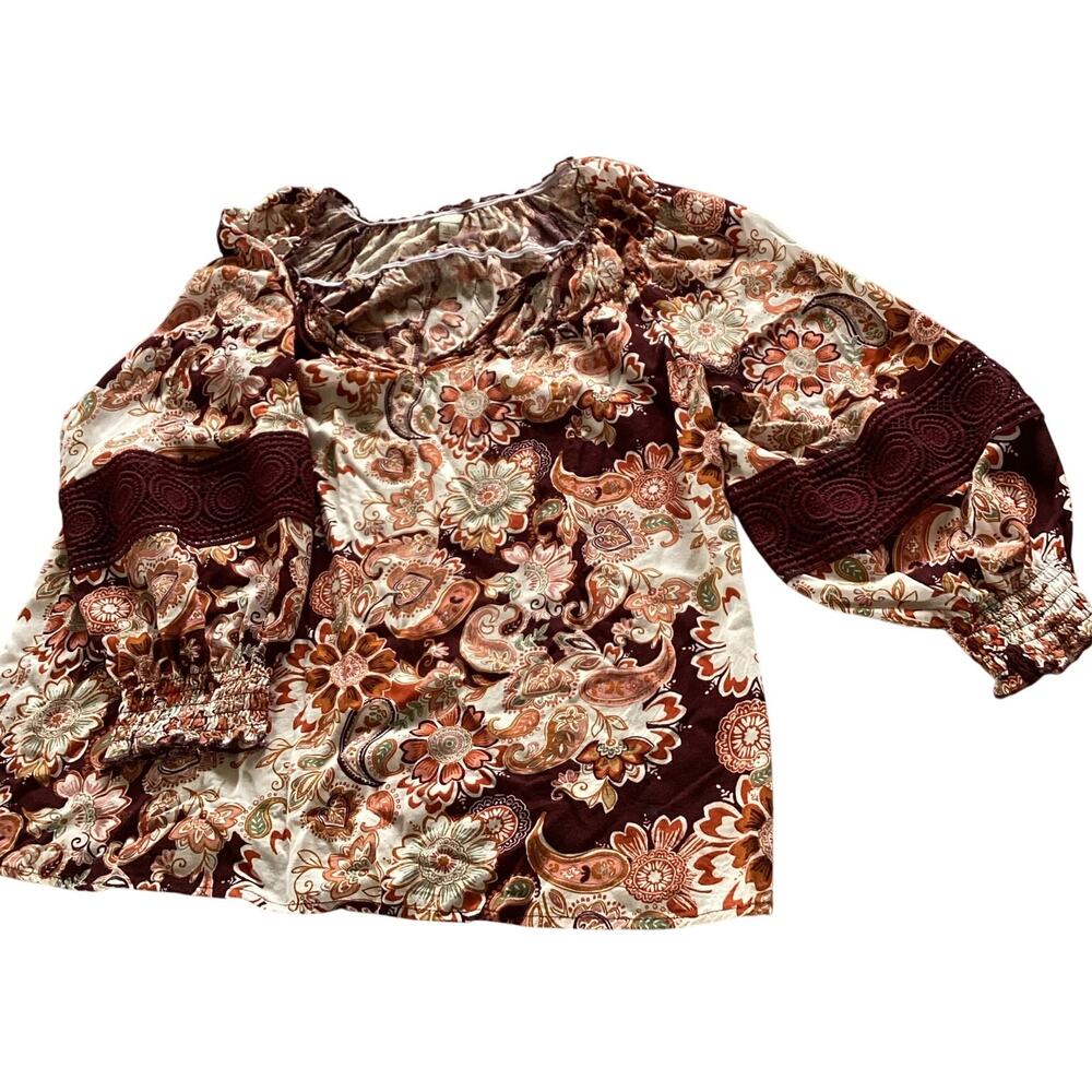 Cato 3/4 Sleeve Top – Lace Inset, Size Large